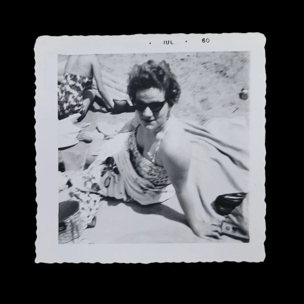 Vintage Photograph Lot of 12 Black and White Pictures 1960 Beach Car Scalloped E